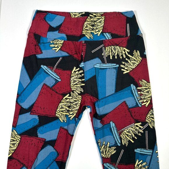 LuLaRoe Unicorn RARE French Fries and Soda Cups Black LLR Leggings One Size OS - Picture 2 of 7